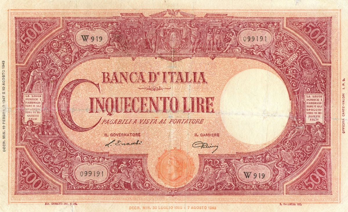 Il valore della banconota da 500 Lire