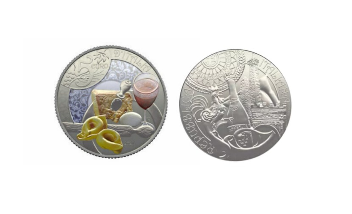 Moneta da 5 euro Lambrusco e Tortellini