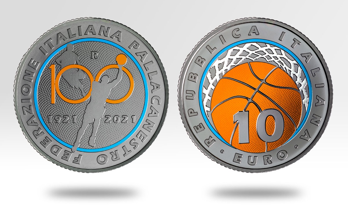 Valore moneta da 10 euro 100° Anniversario della Federazione Italiana Pallacanestro