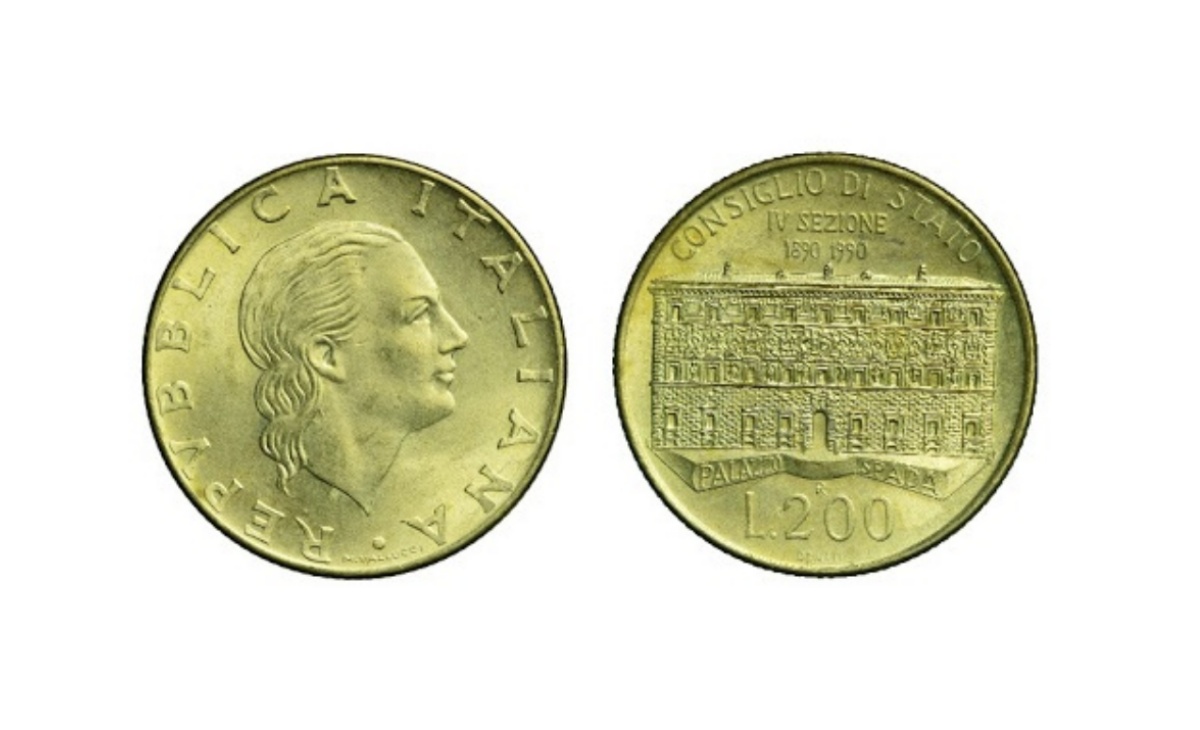 Valore della moneta da 200 Lire Consiglio di Stato del 1990