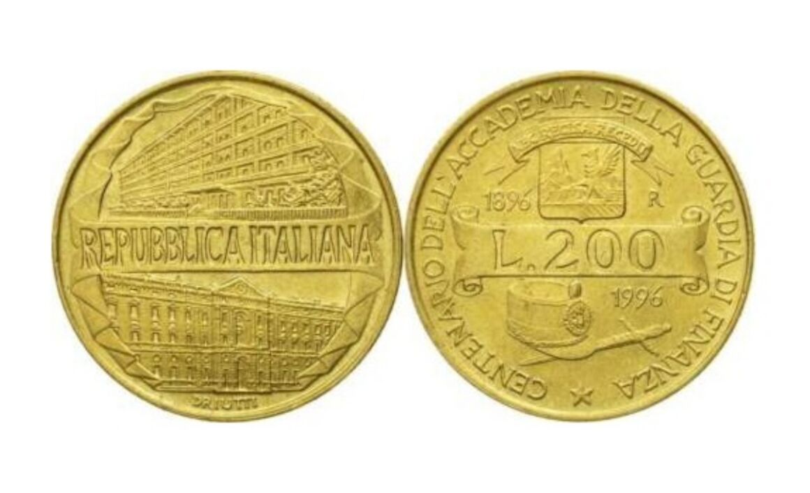 Valore moneta da 200 lire 1996 Accademia Guardia di Finanza