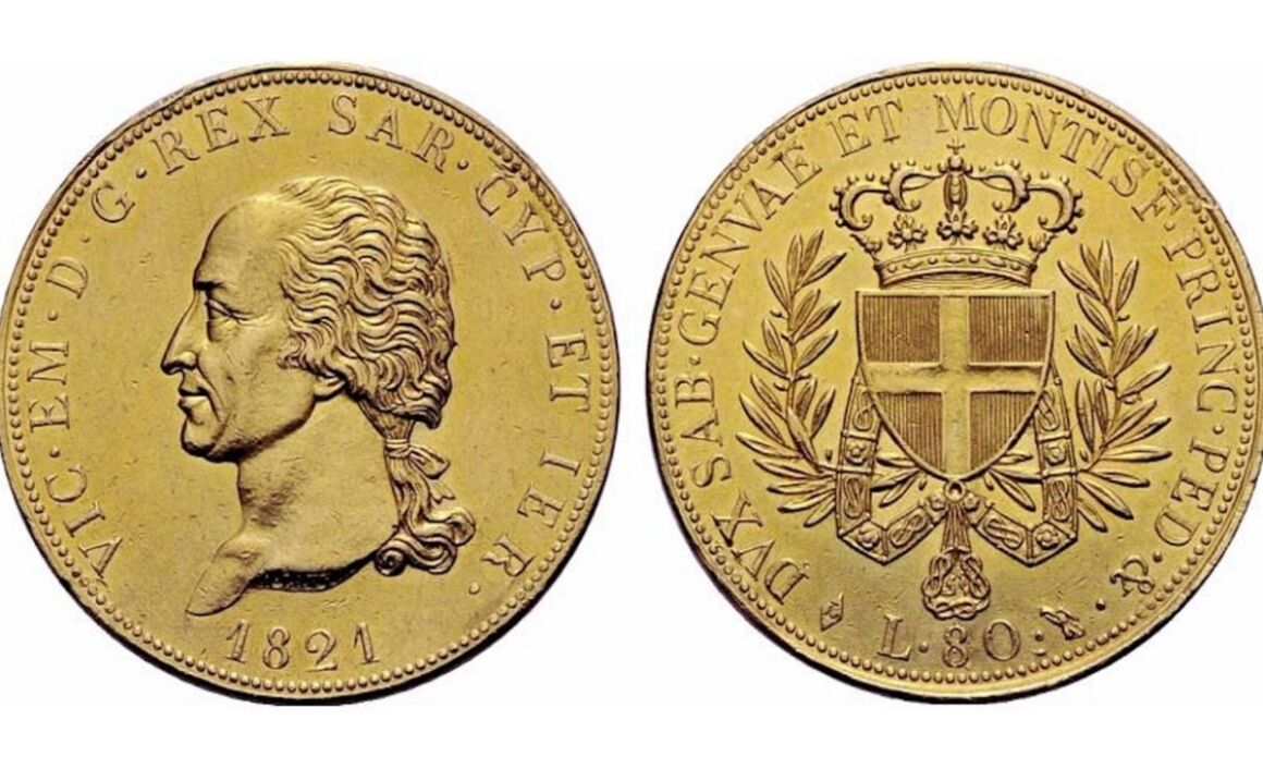 Valore della moneta da 80 lire 1821 Vittorio Emanuele I