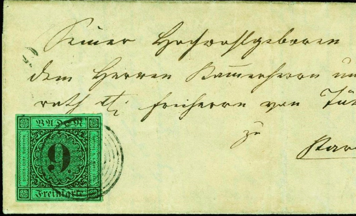Francobollo raro Baden 9 Kreuzer