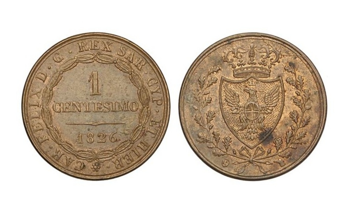 Valore moneta da 1 Centesimo Carlo Felice Lira Sarda