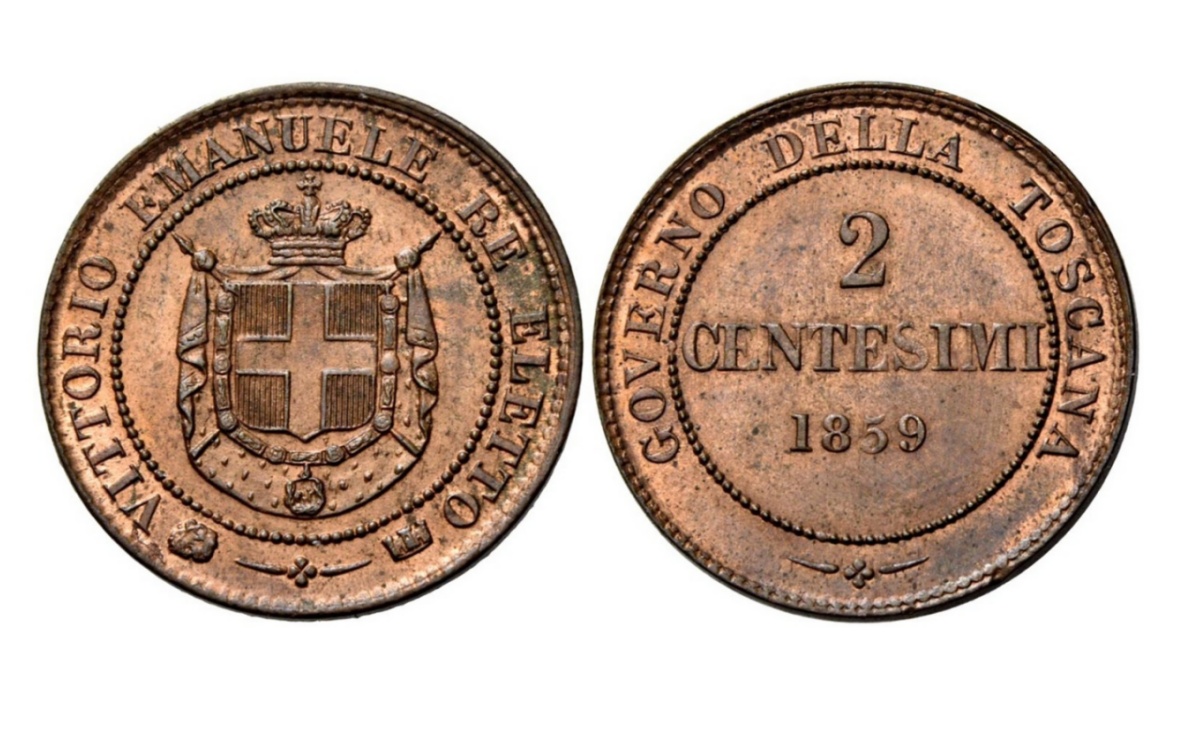 Valore moneta da 2 Centesimi di Lire Governo provvisorio della Toscana