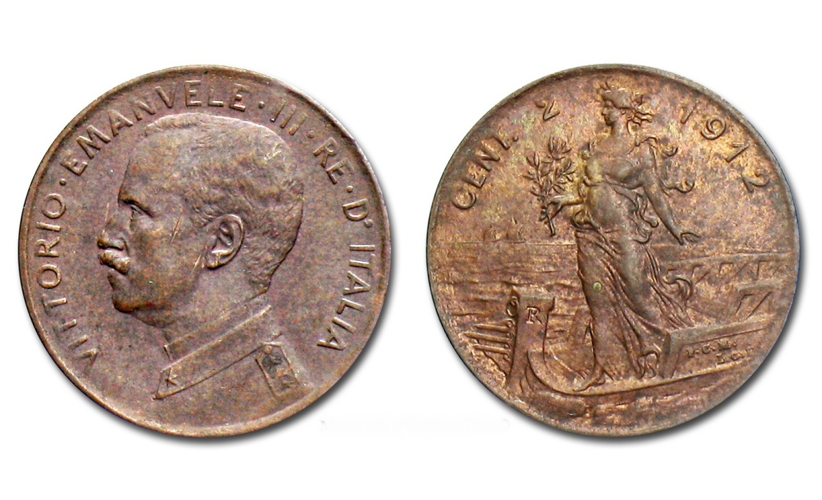Valore moneta da 2 centesimi – Vittorio Emanuele III Italia su Prora