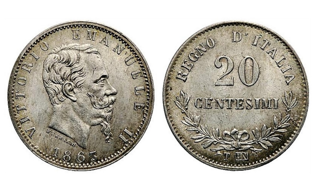 Valore moneta da 20 Centesimi 1863 Valore Vittorio Emanuele II