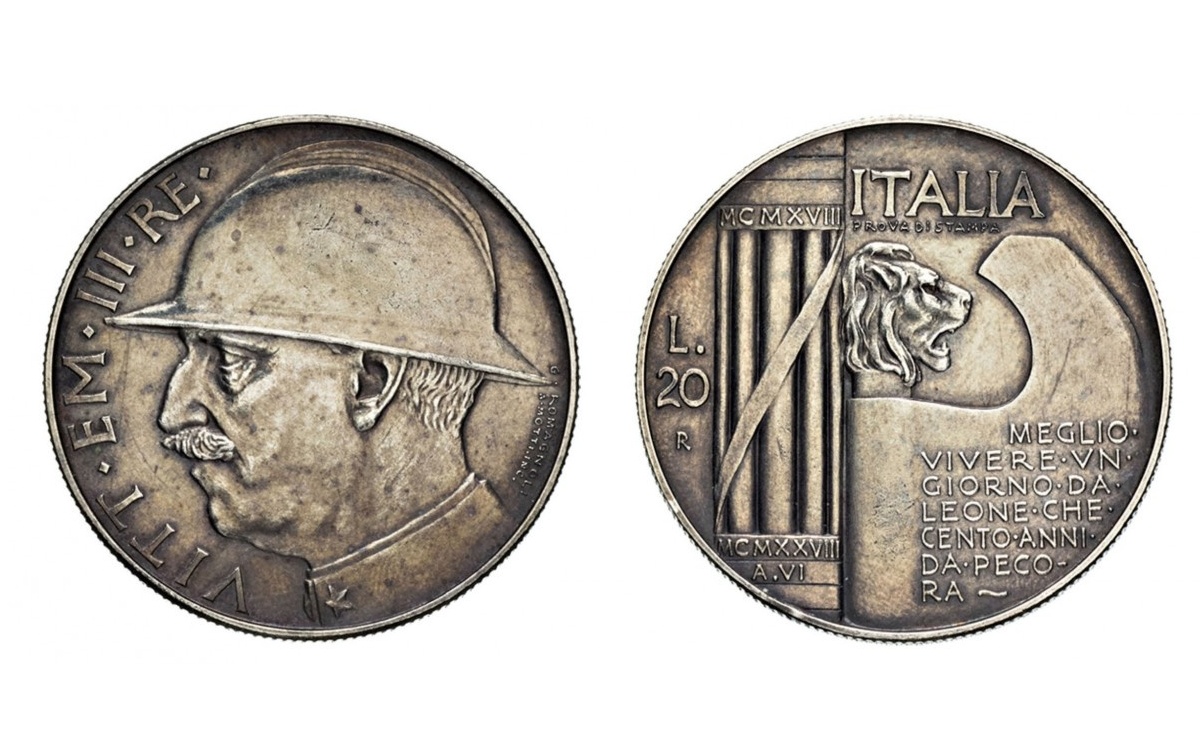 Valore delle 20 Lire 1928 elmetto ORO – PROVA