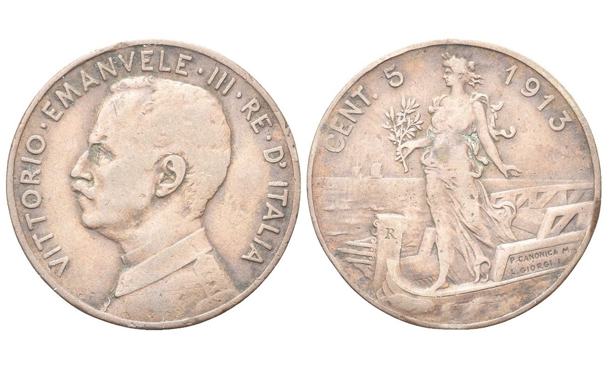 Valore moneta da 5 Centesimi Italia su Prora Vittorio Emanuele III