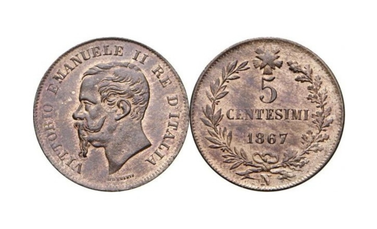 Valore moneta da 5 Centesimi Vittorio Emanuele II Re di Italia