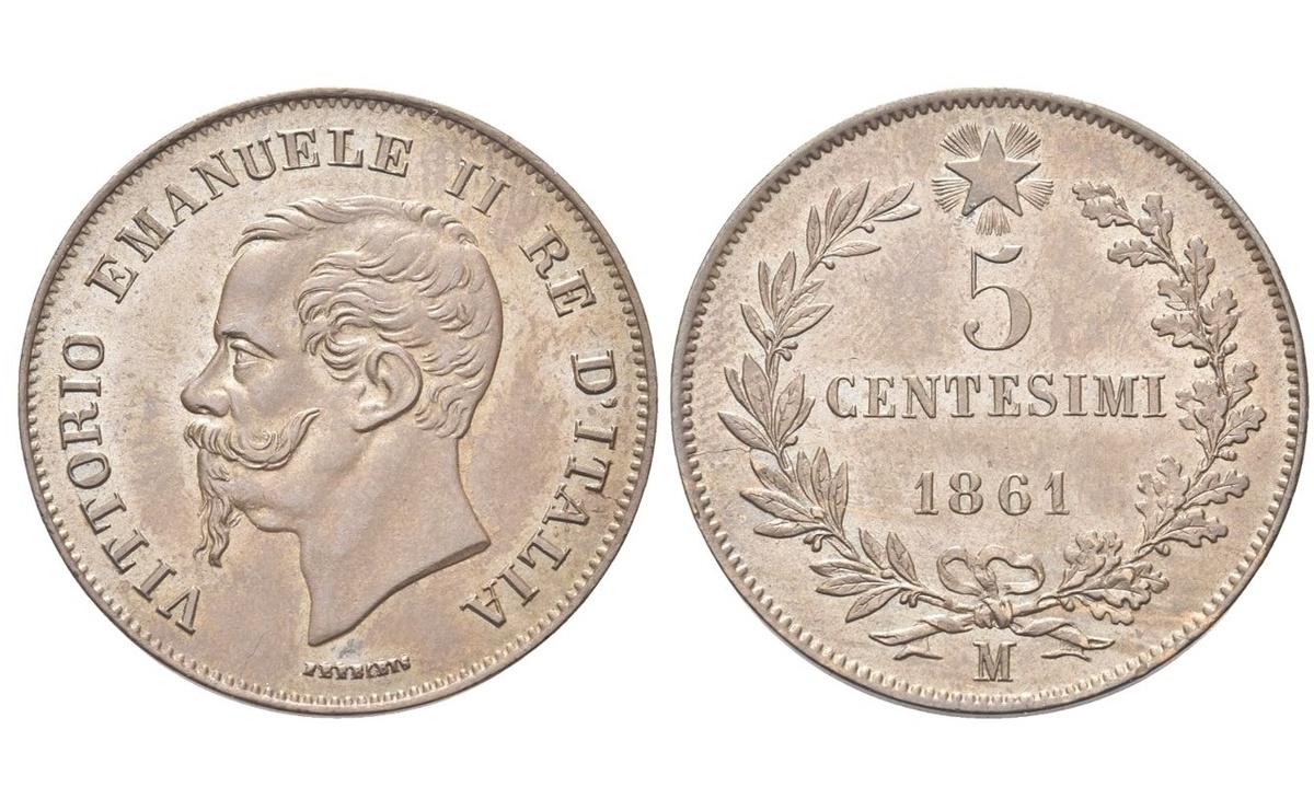 Valore moneta da 5 Centesimi Vittorio Emanuele II Re di Italia