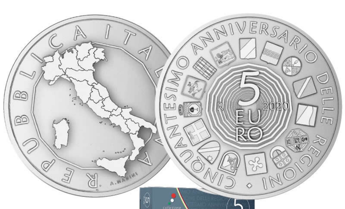 Valore moneta da 5 euro 50° Anniversario dell’istituzione delle Regioni a statuto ordinario