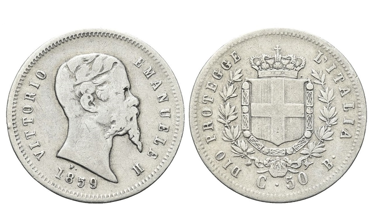 Valore moneta da 50 Centesimi di Lire Vittorio Emanuele II Re Eletto Bologna