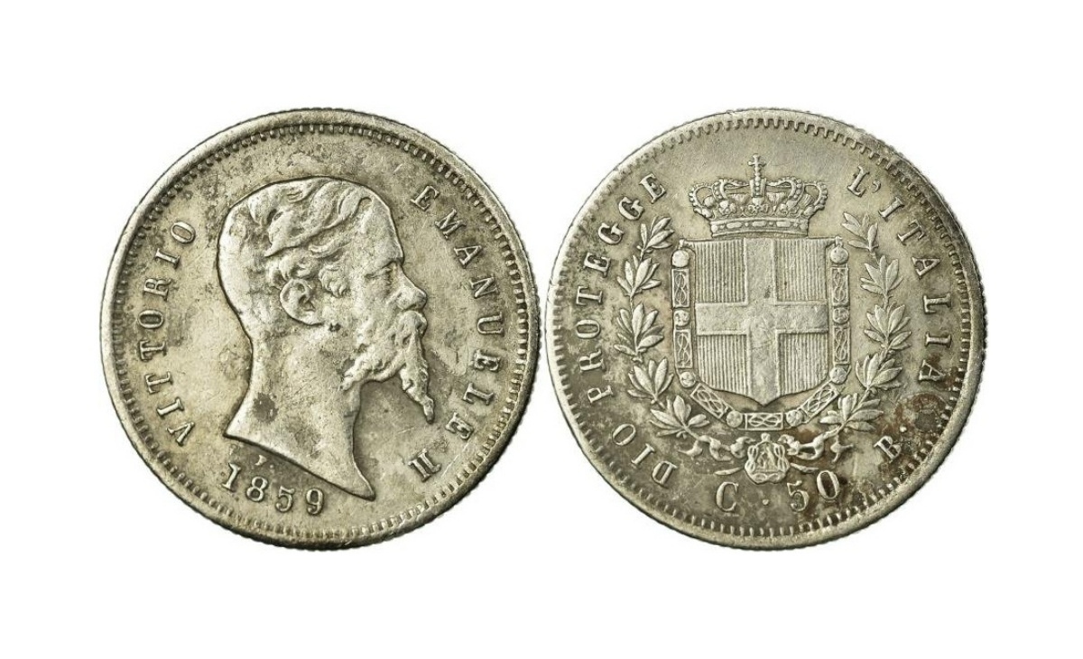 Valore moneta da 50 Centesimi di Lire Vittorio Emanuele II Re Eletto Bologna