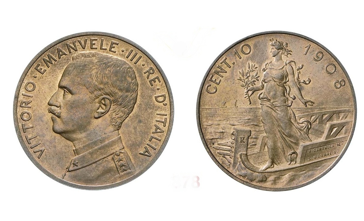 Valore moneta da 10 Centesimi Prora Vittorio Emanuele III 1908