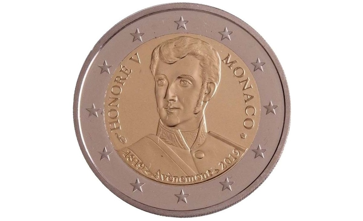 Valore 2 Euro Commemorativi Monaco 2019 Principe Honoré V