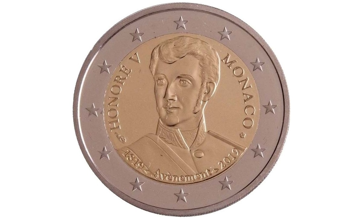 Valore 2 Euro Commemorativi Monaco 2019 Principe Honoré V