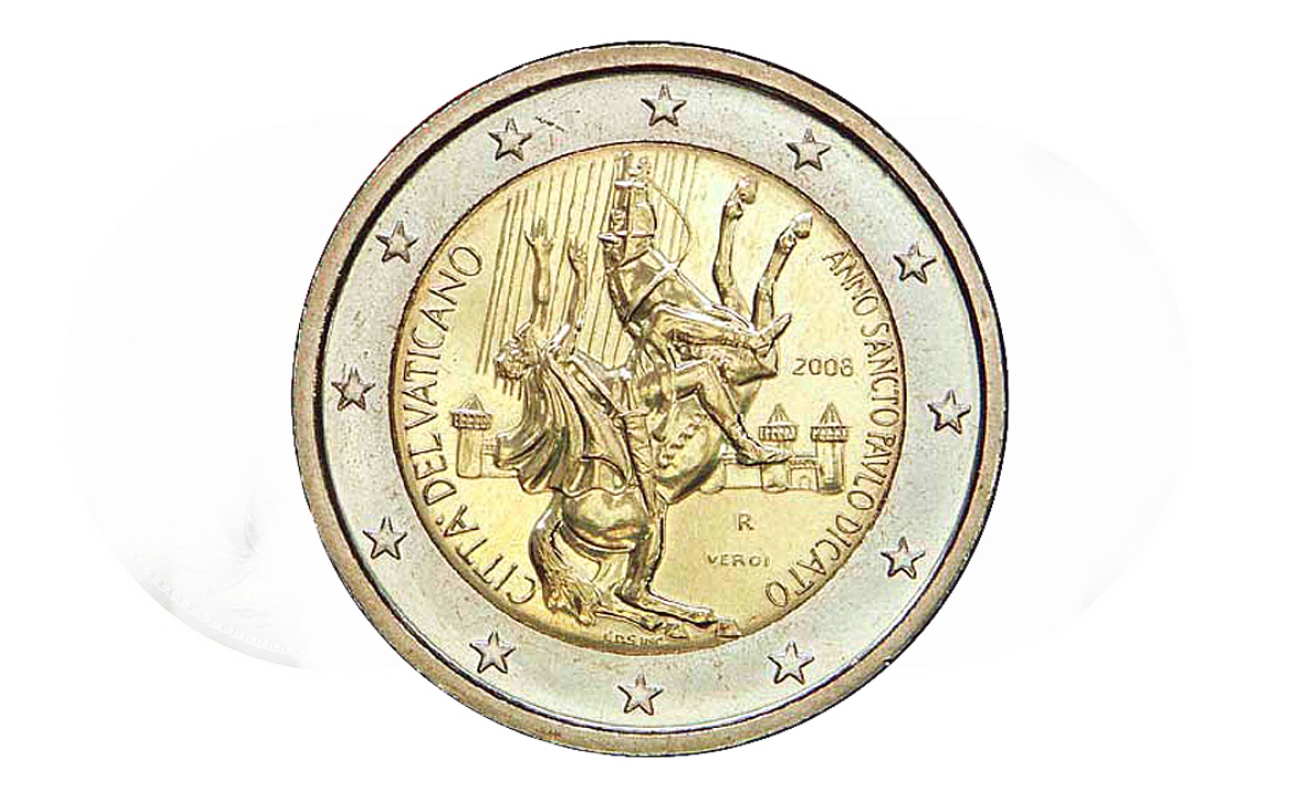 Valore moneta da 2 Euro Commemorativi Vaticano 2008 – 2000 anni della nascita di San Paolo