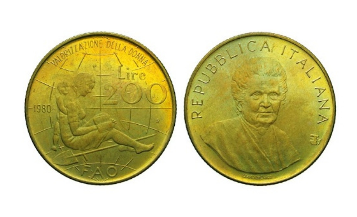 Valore moneta da 200 Lire Montessori 1980