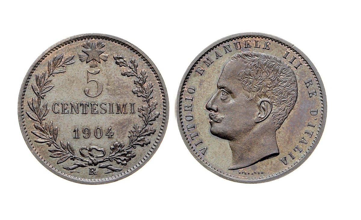 Valore moneta da 5 Centesimi Vittorio Emanuele III 1904