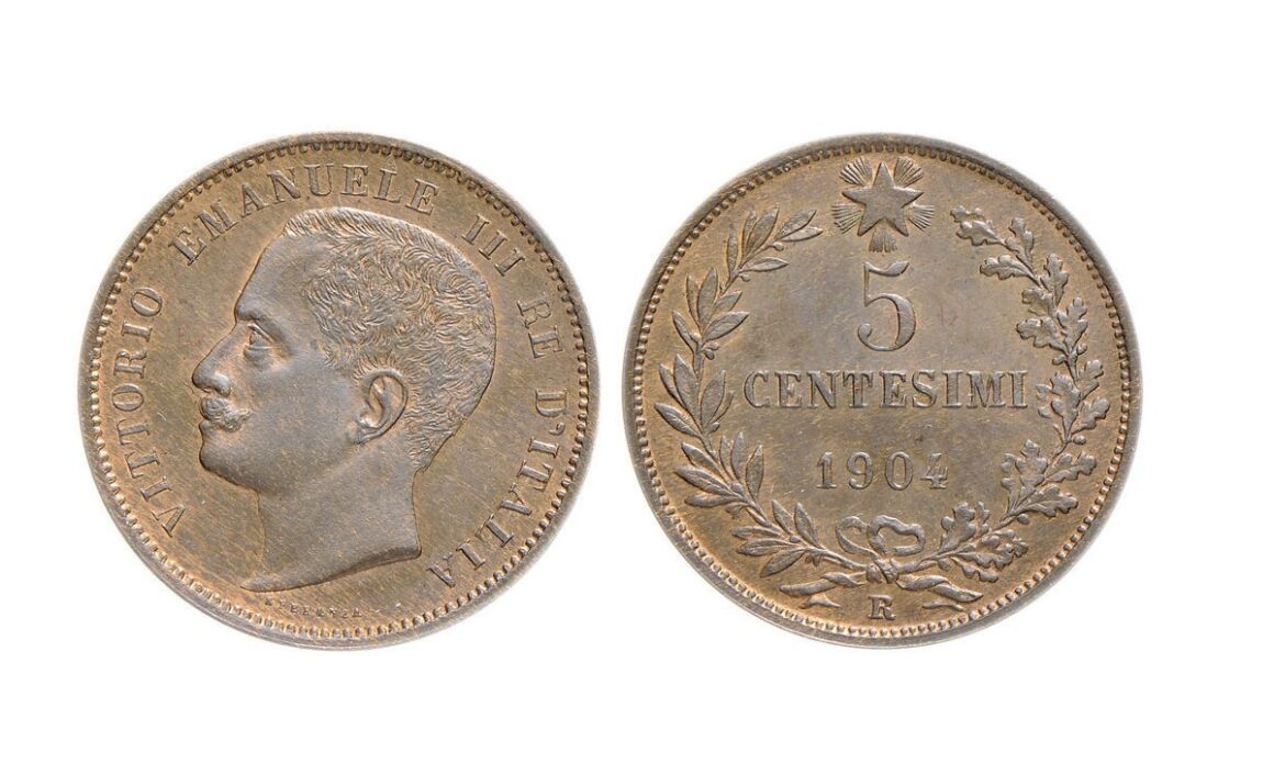 Valore moneta da 5 Centesimi Vittorio Emanuele III 1904
