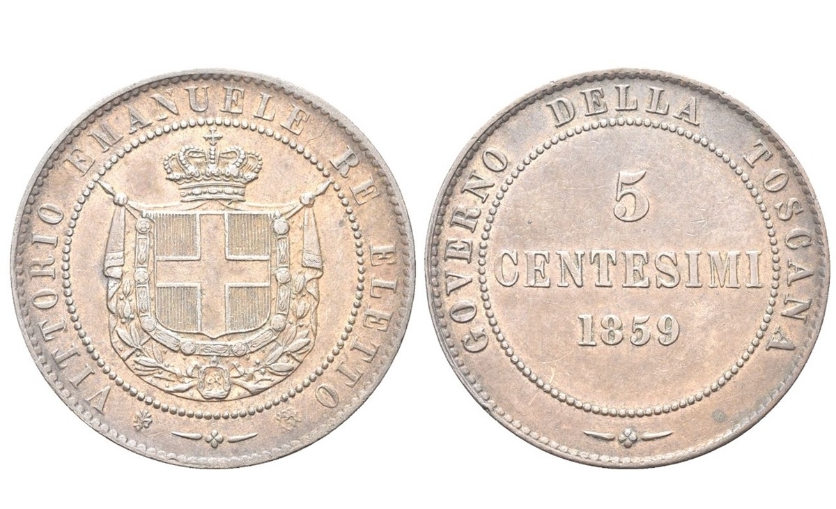 Valore moneta da 5 centesimi Vittorio Emanuele II – Primo Tipo – Toscana
