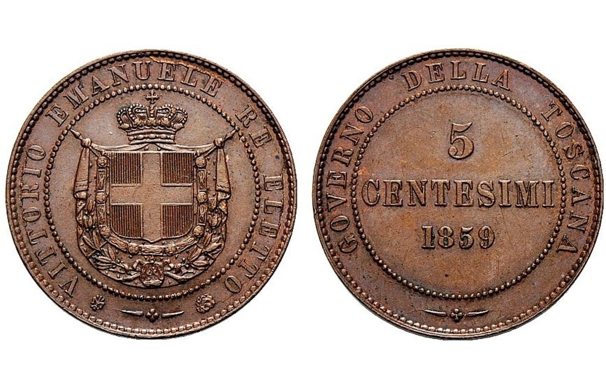 Valore moneta da 5 centesimi Vittorio Emanuele II – Primo Tipo – Toscana