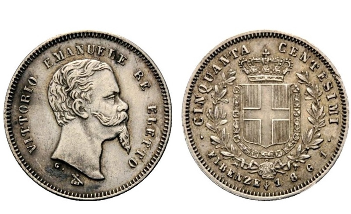 Valore moneta da 50 Centesimi Lire Vittorio Emanuele II Re Eletto Firenze