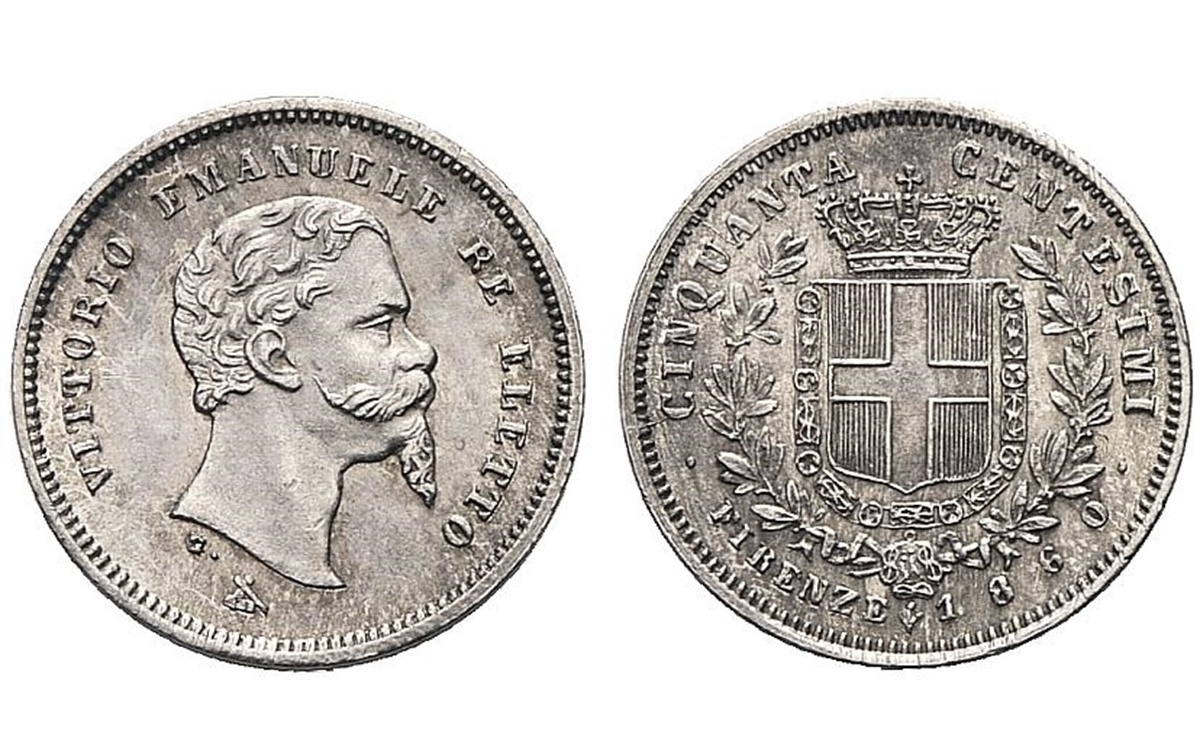 Valore moneta da 50 Centesimi Lire Vittorio Emanuele II Re Eletto Firenze