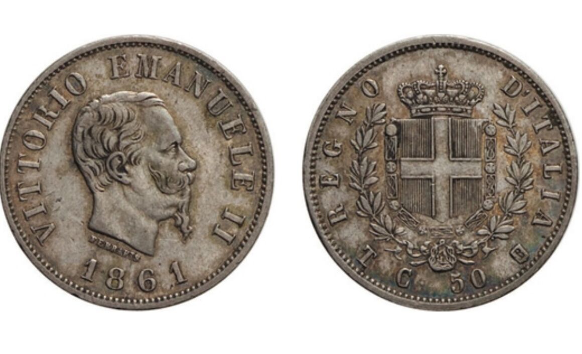 Valore moneta da 50 Centesimi Vittorio Emanuele II Stemma