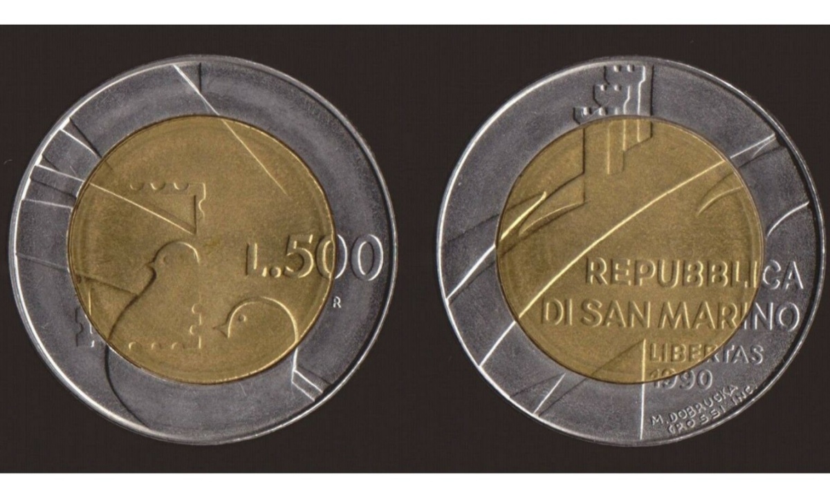 Valore moneta da 500 Lire San Marino 1990 La Pace