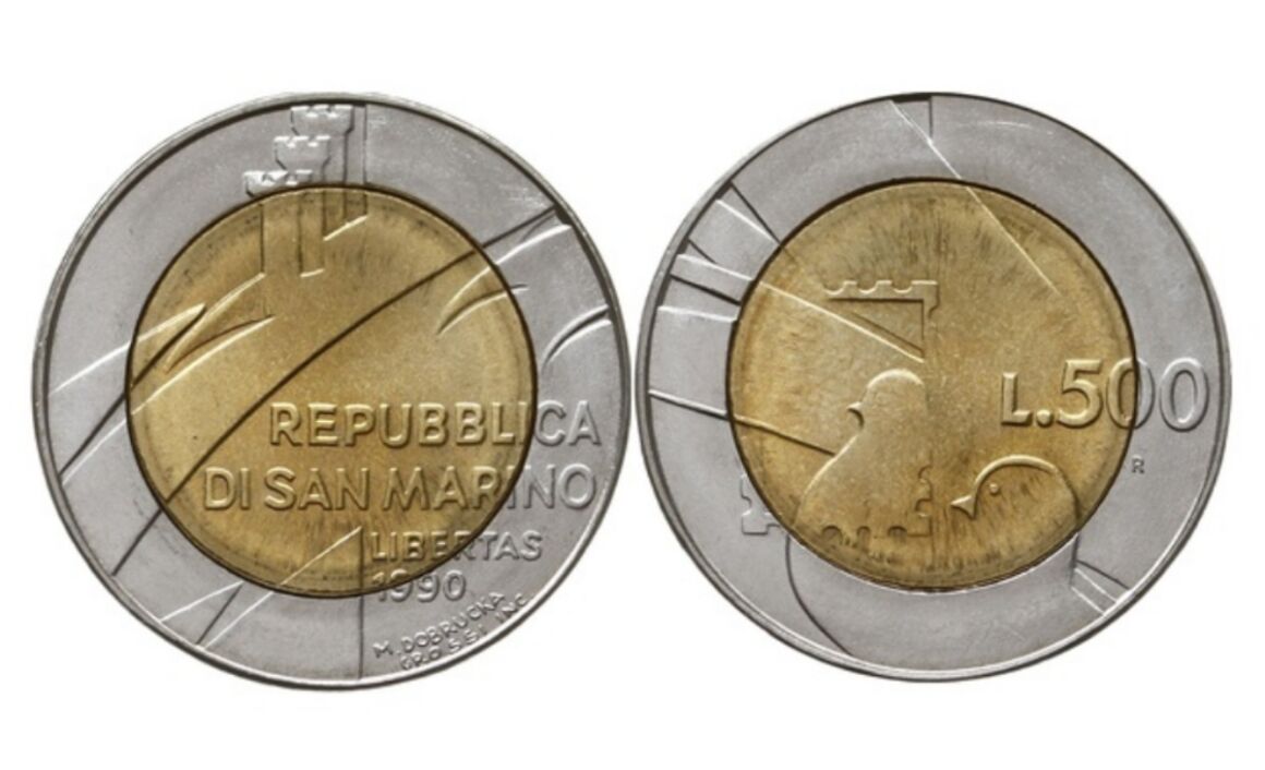 Valore moneta da 500 Lire San Marino 1990 La Pace