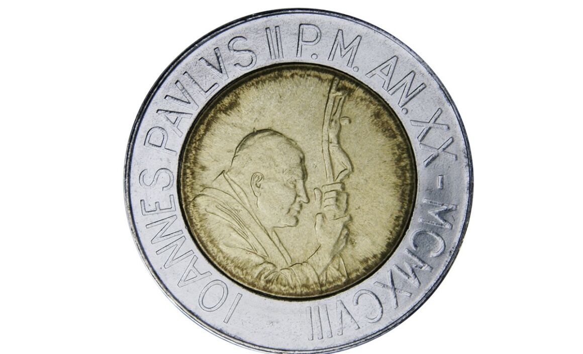 Valore moneta da 500 Lire Vaticano 1998 Grano e Olive