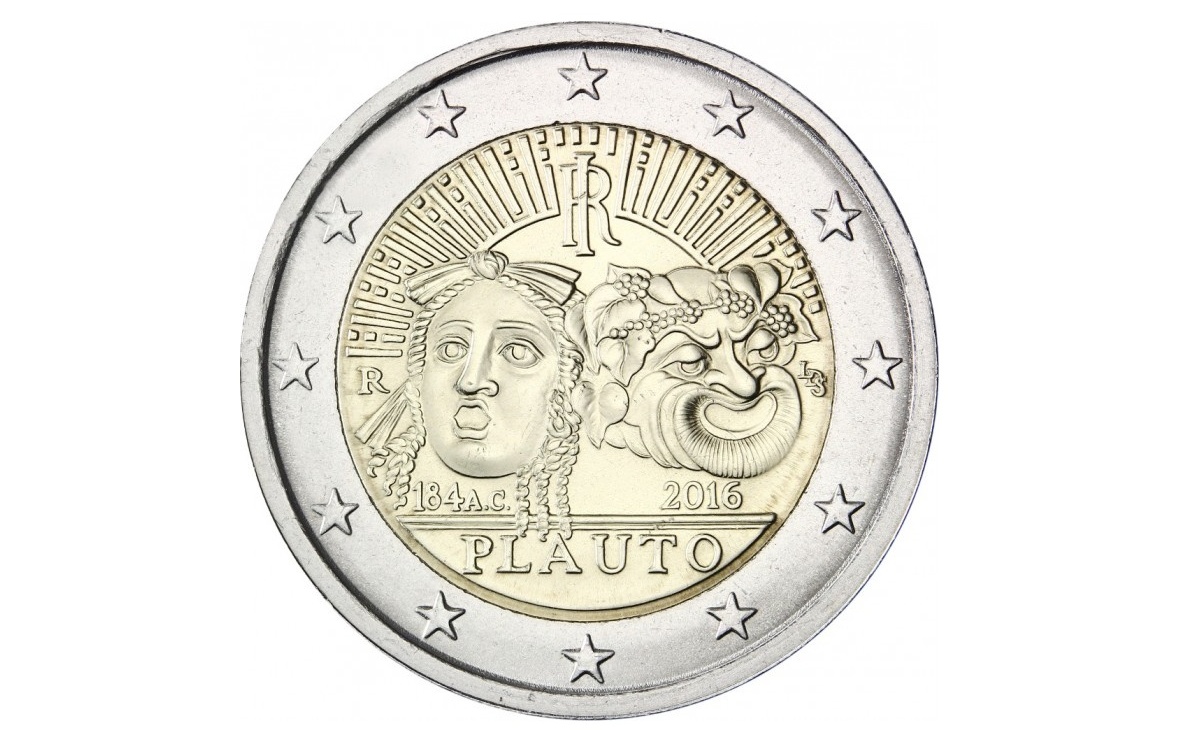 Valore moneta da 2 Euro Commemorativi Italia 2016 Tito Maccio Plauto