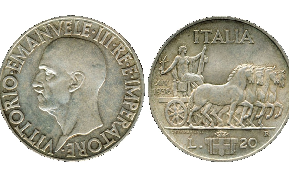 Valore moneta da 20 Lire Impero – Quadriga lenta