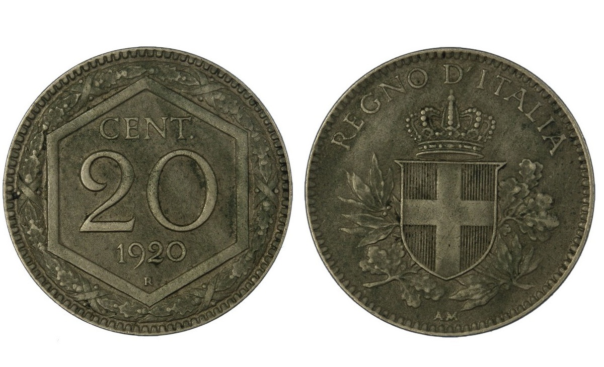 Valore moneta da 20 centesimi Esagono Vittorio Emanuele III
