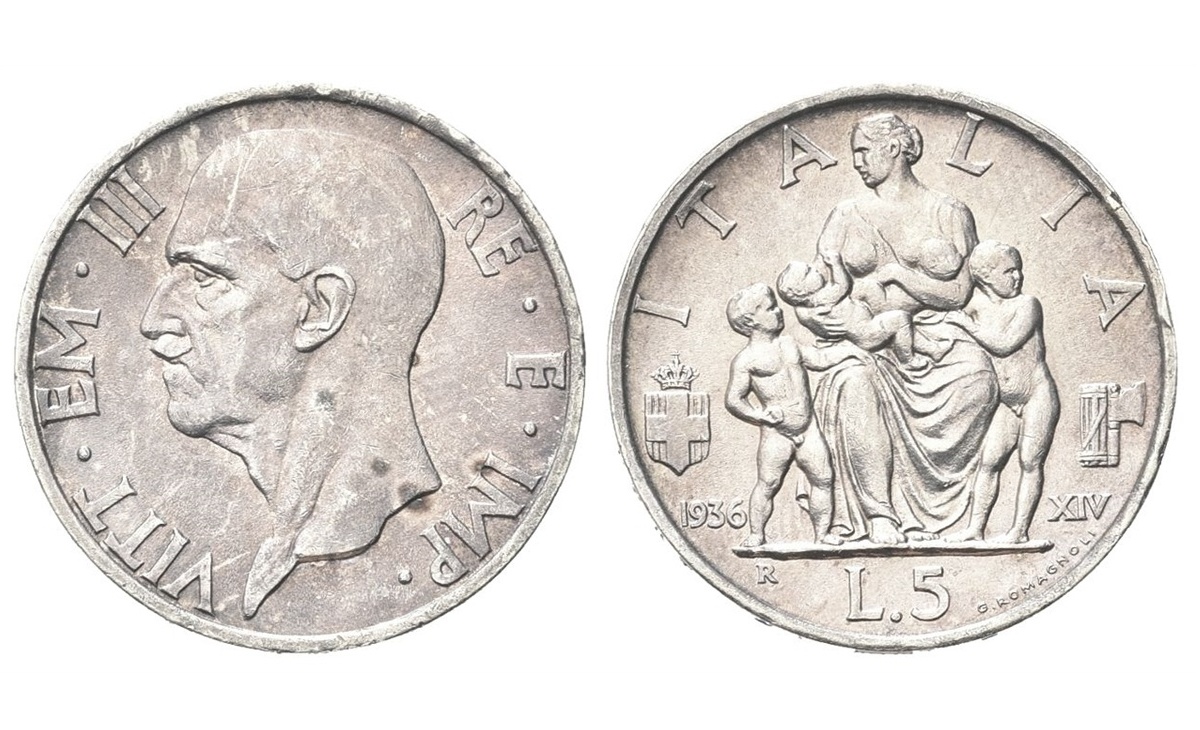 Valore moneta da 5 Lire Vittorio Emanuele III Italia Feconda
