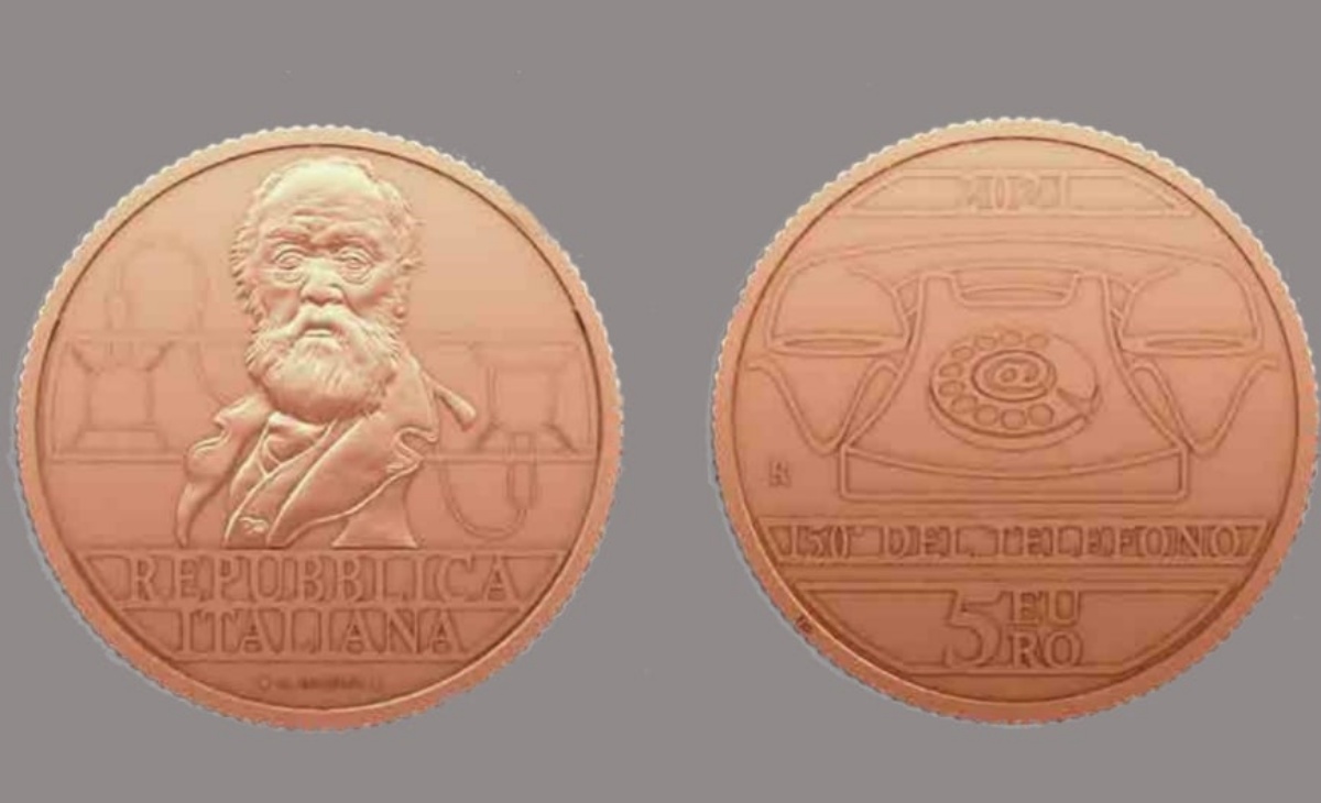 Valore moneta da 5 euro 150° Anniversario dell’invenzione del telefono di Antonio Meucci