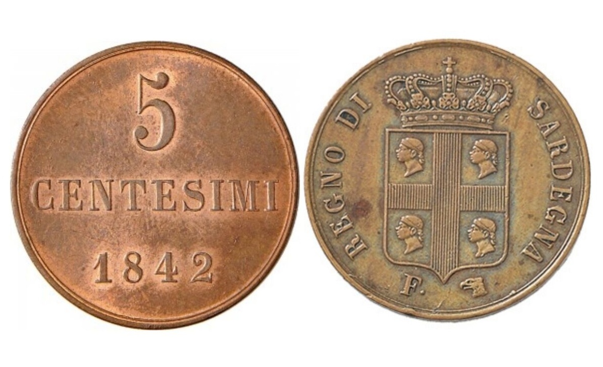 Valore moneta da 5 centesimi Carlo Alberto
