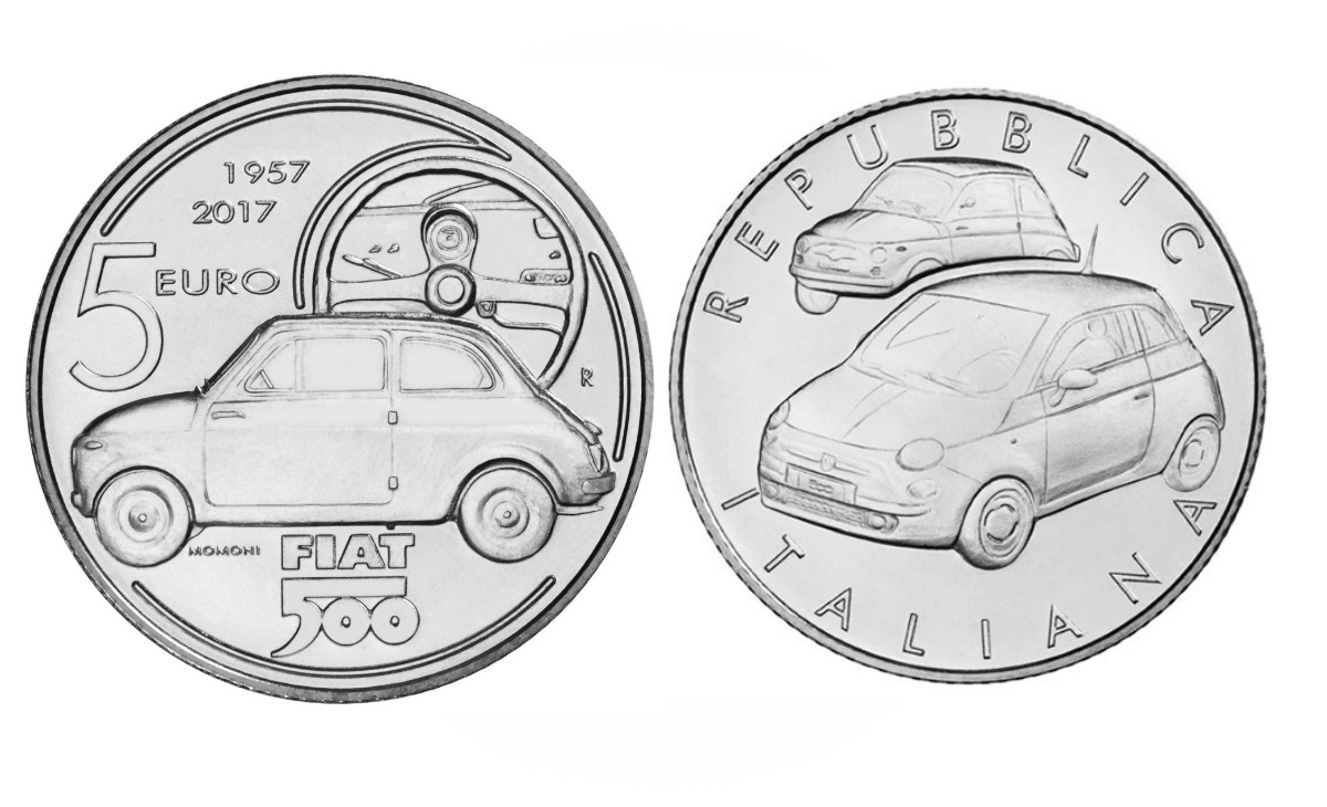 Valore moneta da 5 euro 60° Anniversario della nascita della Fiat 500