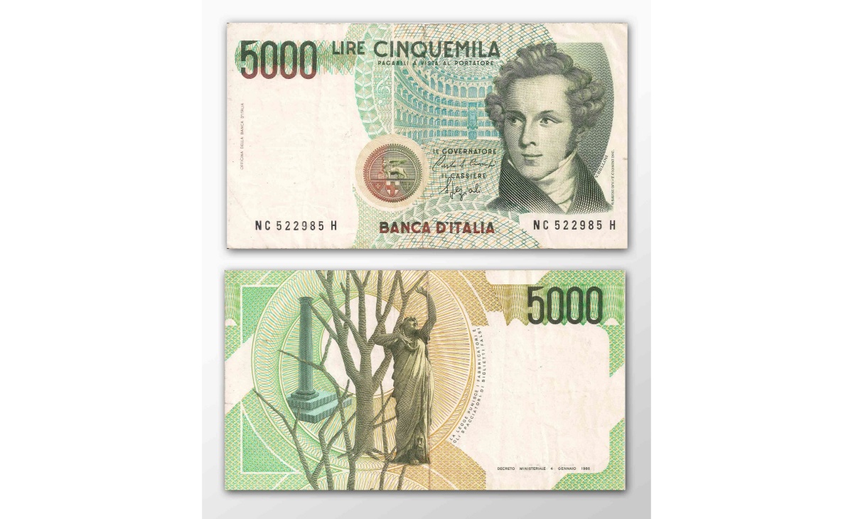 Valore banconota da 5.000 Lire Vincenzo Bellini