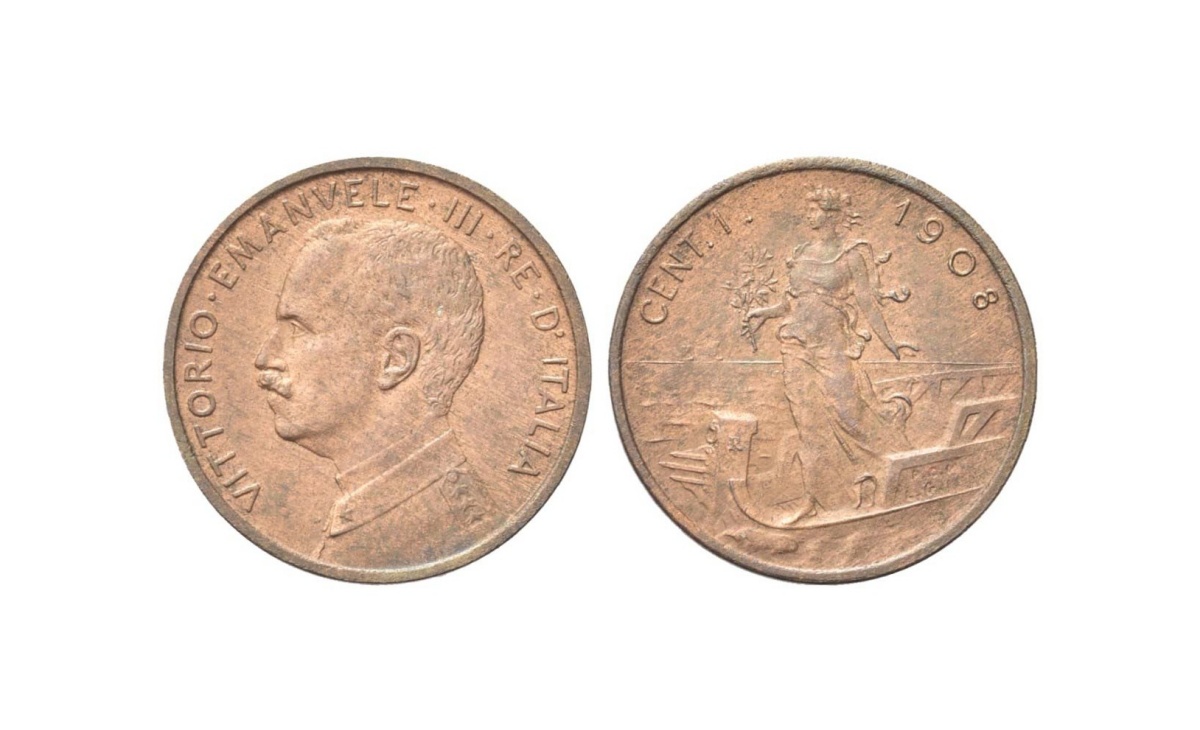 Valore 1 centesimo Italia su prora Vittorio Emanuele III