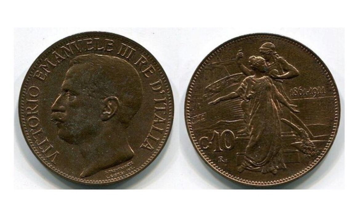 Valore moneta da 10 Centesimi Cinquantenario Vittorio Emanuele III