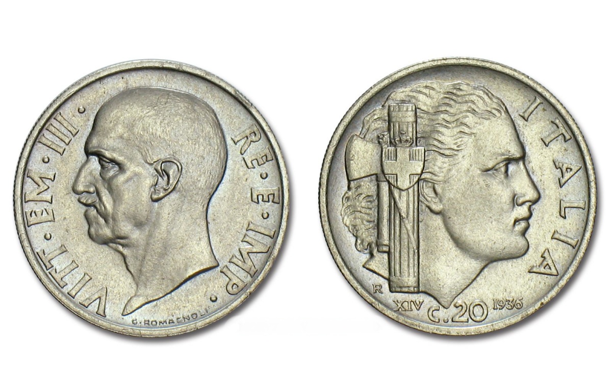 Valore moneta da 20 centesimi 1936 Impero Vittorio Emanuele III