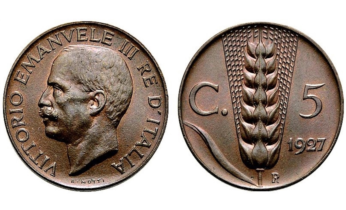 Valore moneta da 5 Centesimi Vittorio Emanuele III Spiga