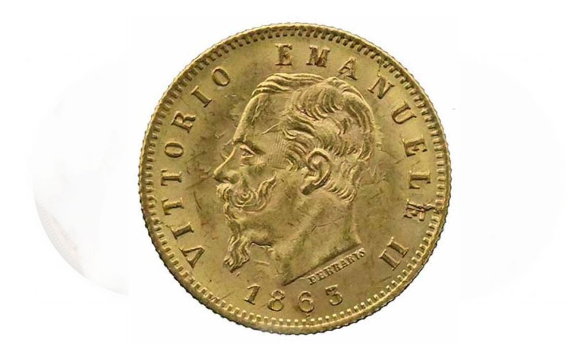 Valore moneta da 5 Lire Vittorio Emanuele II Stemma ORO