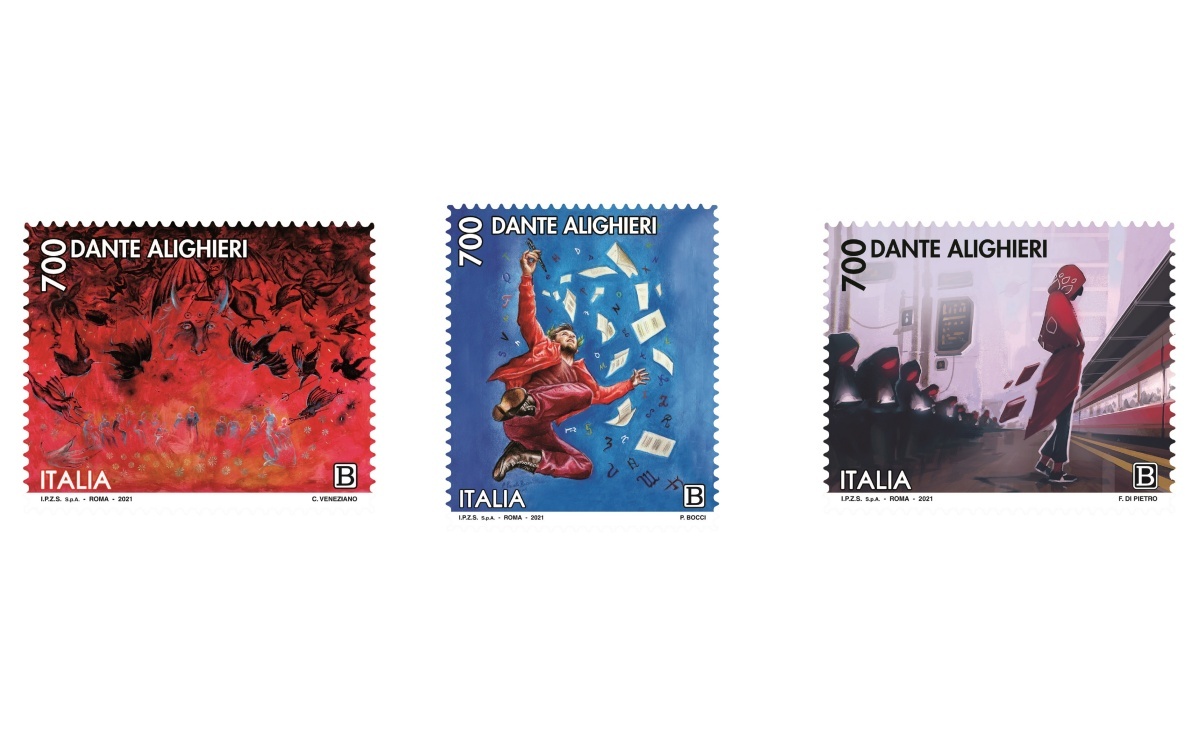 Trittico francobolli Dante Alighieri