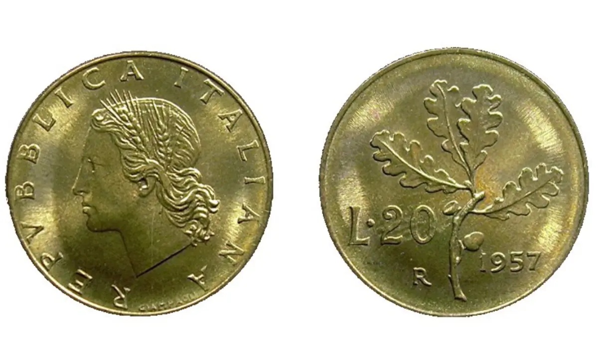 Valore moneta da 20 Lire Quercia
