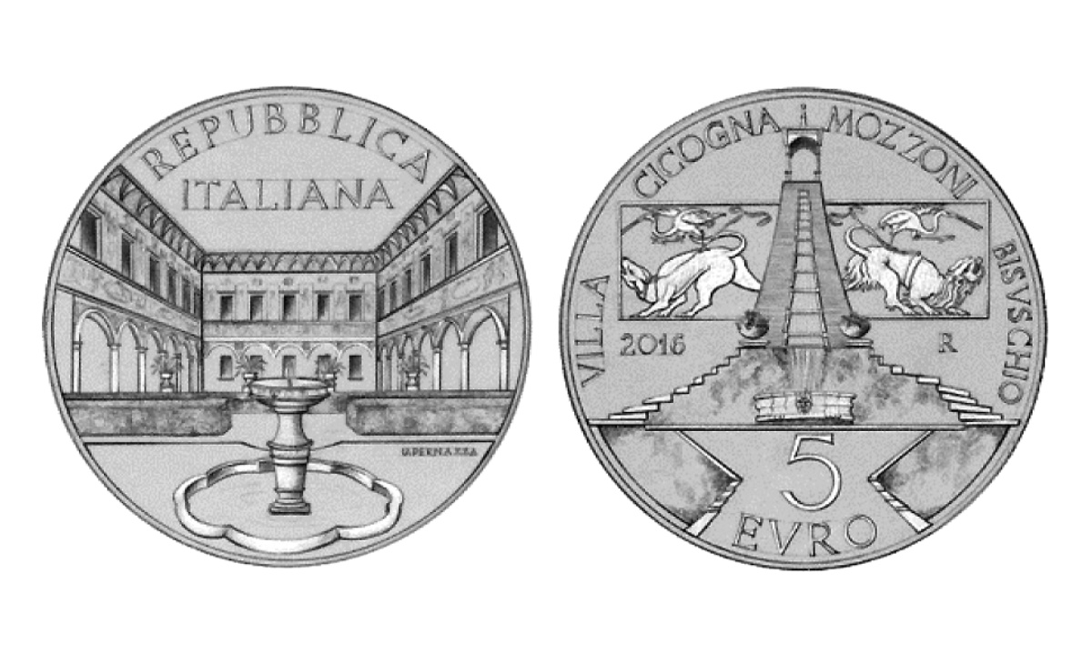 Valore moneta da 5 euro Villa Cicogna Mozzoni a Bisuschio - Varese Serie Ville e Giardini Storici