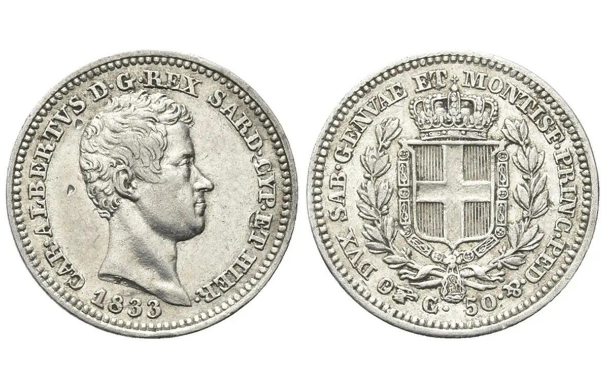 Valore 50 Centesimi Lire Carlo Alberto